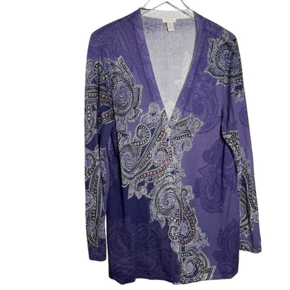 CHICOS size 3 purple lightweight single button cardigan sweater embellished XL - Picture 1 of 6
